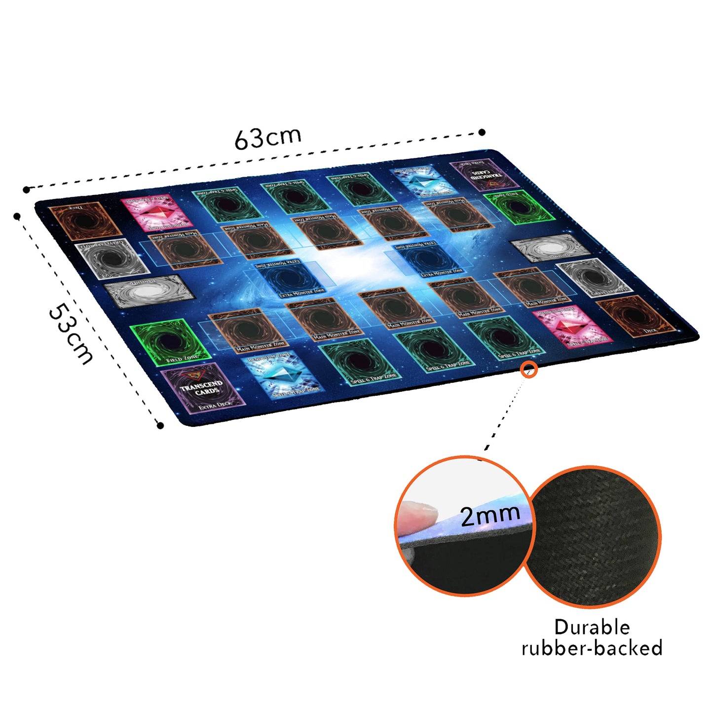 Transcend Cards 2 Player Duel Link Zones Custom Playmat - Rubber Game Mat 53 Cm X 63 Cm (Blue Galaxy Style) Compatible With Yugi