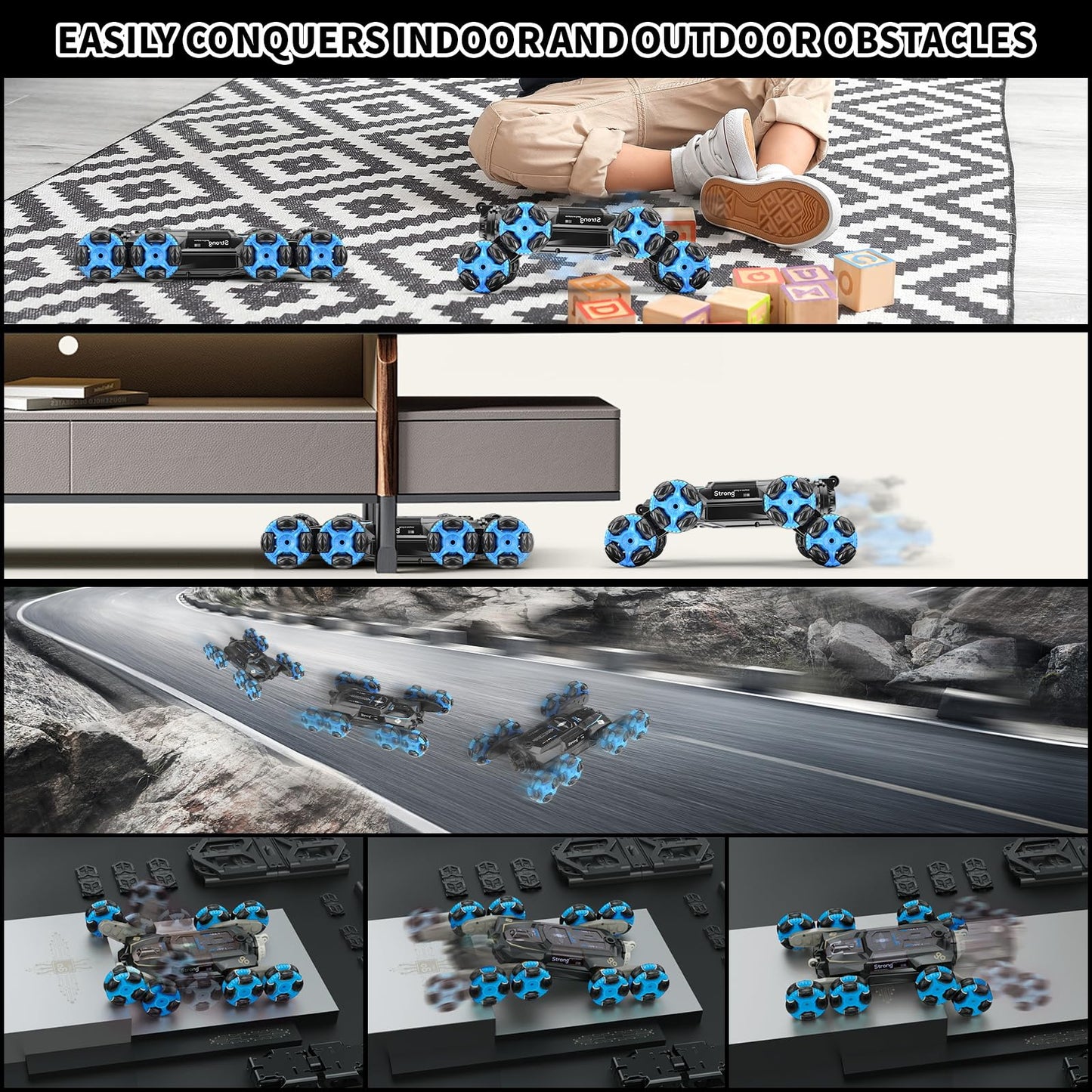 8Wd Gesture Sensing Stunt Rc Cars - 2.4Ghz 360 Rotation Remote Control Car With Spray, Light & Sound, Transform Drift Climbing R