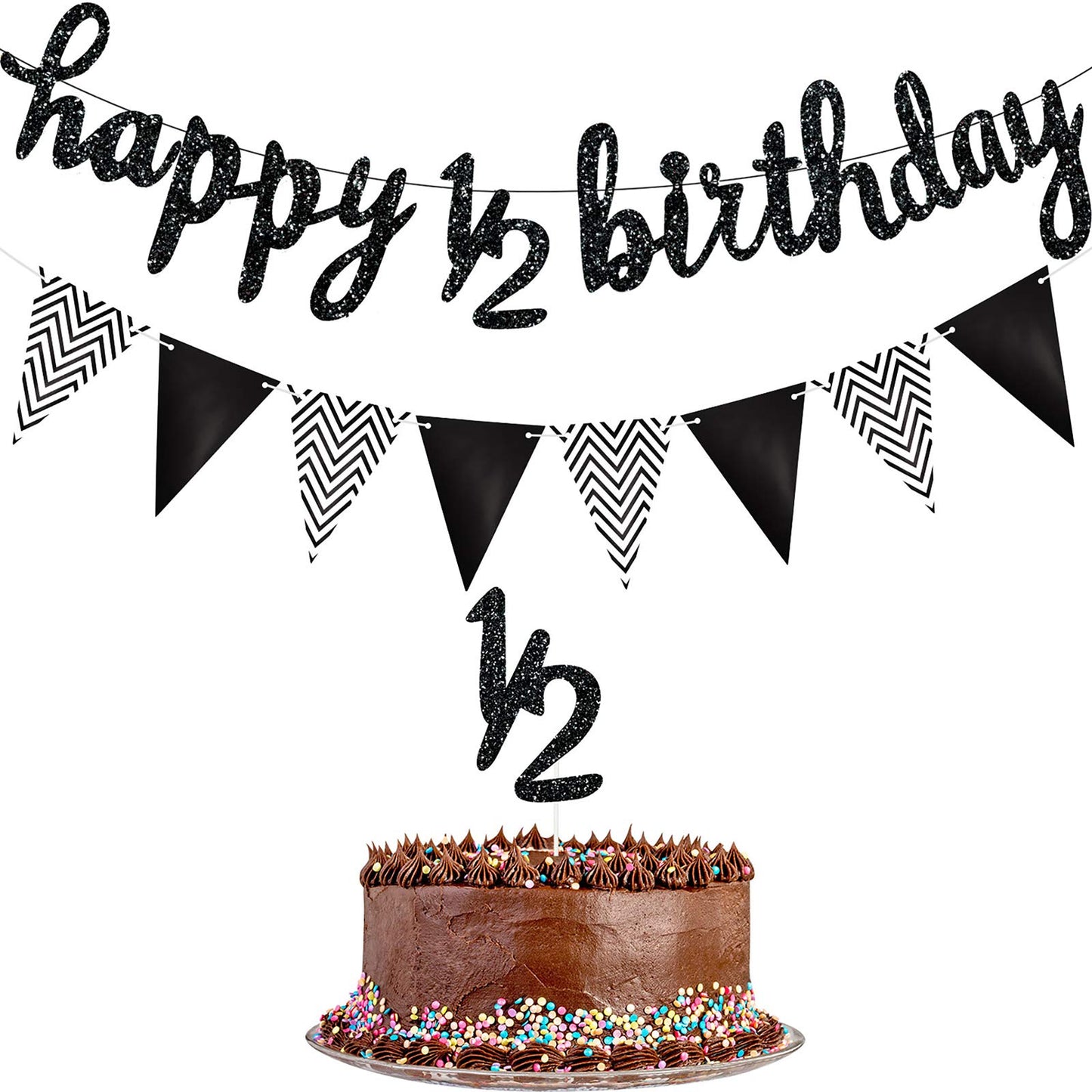 Boao Pre- Strung Half Birthday Decorations Set 6 Months Happy 1/2 Birthday Banner, Glitter 1/2 Half Year Cake Topper, Triangle F