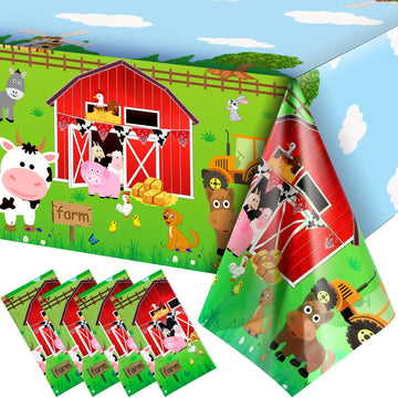 Kasyat Farm Animals Party Tablecloth Farmhouse Disposable Plastic Table Cover Barnyard Farm Animal Theme Party Decorations for B