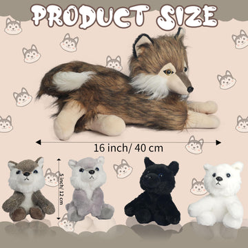 5Pcs Wolf Stuffed Animal Plush Wolf Toys Inside 16 Inch Mommy Wolf Plush With 4 Cute Baby Wolves In Her Zippered Tummy Soft Wolf
