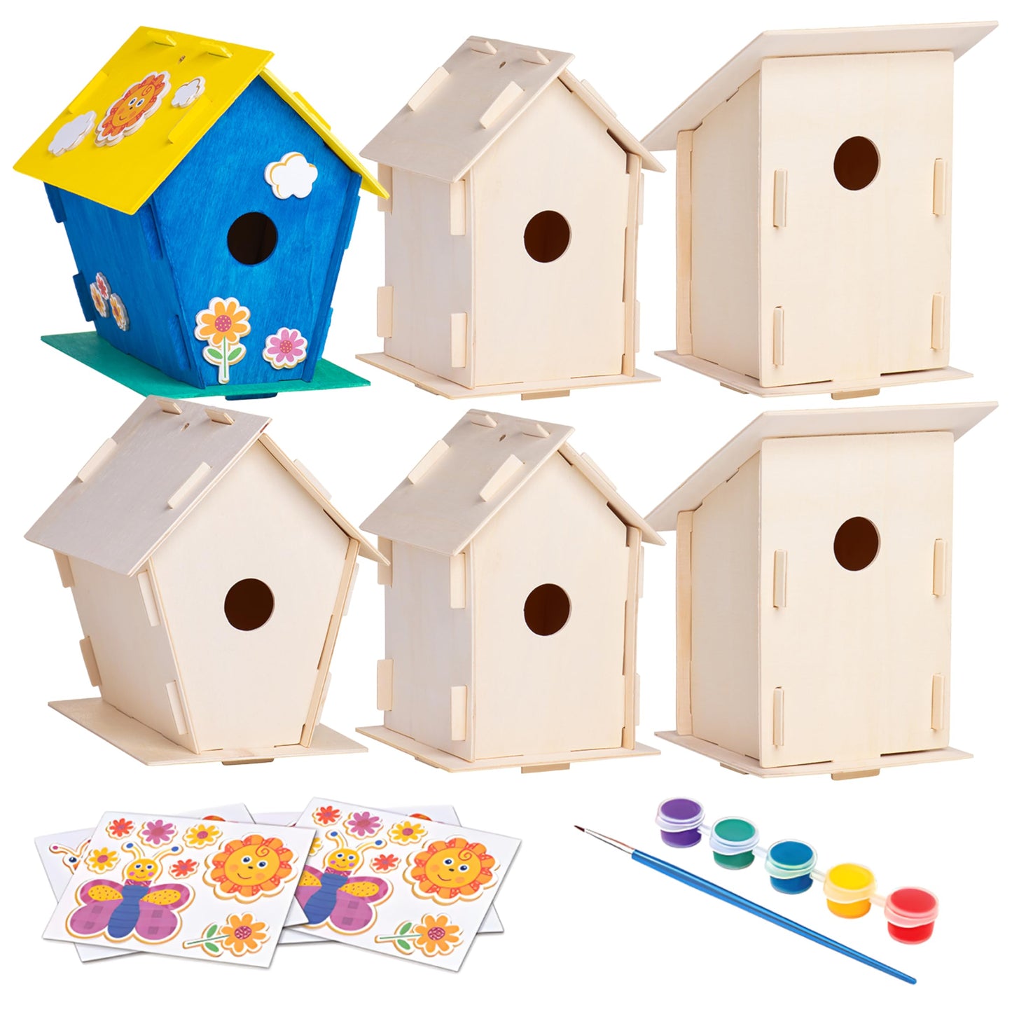 Neliblu 2 Pack Birdhouse Kits for Kids - 6.1 x 5.9 x 3.0 - DIY Craft and Garden Decoration, Pre-cut, Easy to Assemble for Birdwa