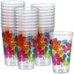 Clear With Multicolor Hibiscus Print Plastic Tumblers - 16 Oz (Pack Of 26) - Perfect For Parties & Tropical-Themed Events