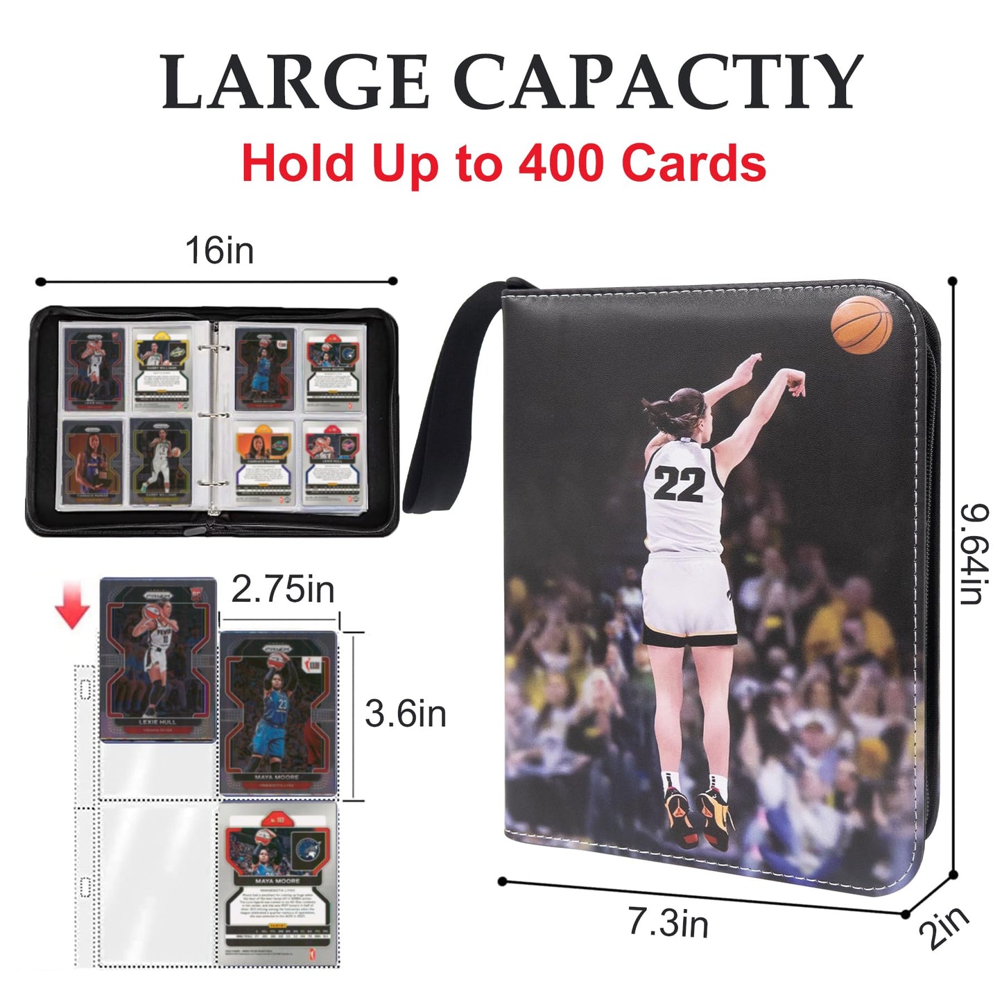 Basketball Trading Card Binder 4 Pocket with 50 Sleeves up to 400 Cards Basketball Binder Portable Waterproof Storage Book with Sleeves for Basketball Cards Collection