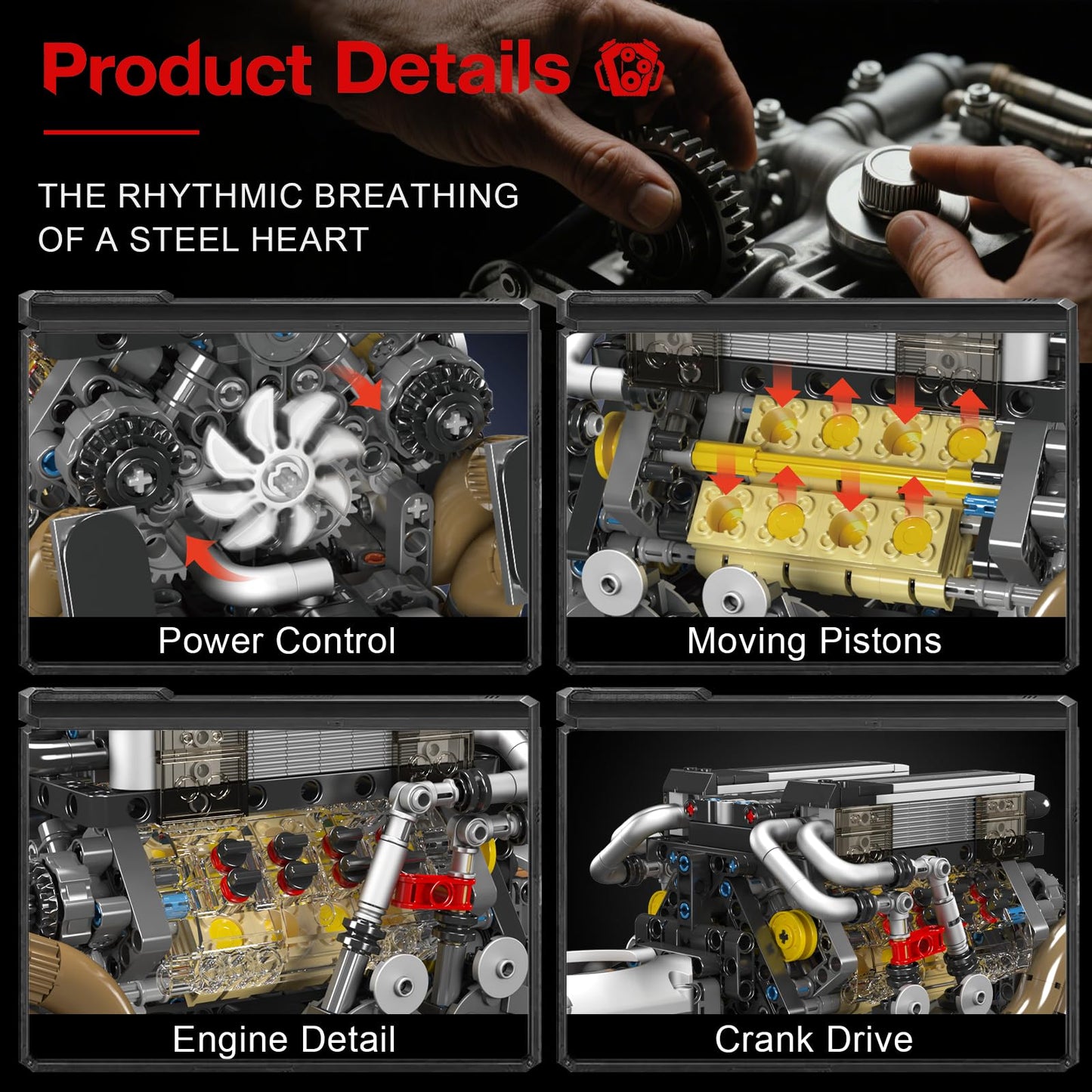 Sosuy W16 Motorized Model Engine Kit for mature-themed Men Teen  Electric Drive  Ultra-Realistic Working Replica  Home Set for Collection Fans  STEM Building Block Toy for Boy  Birthday Gift for 8+ Kid 952Pcs