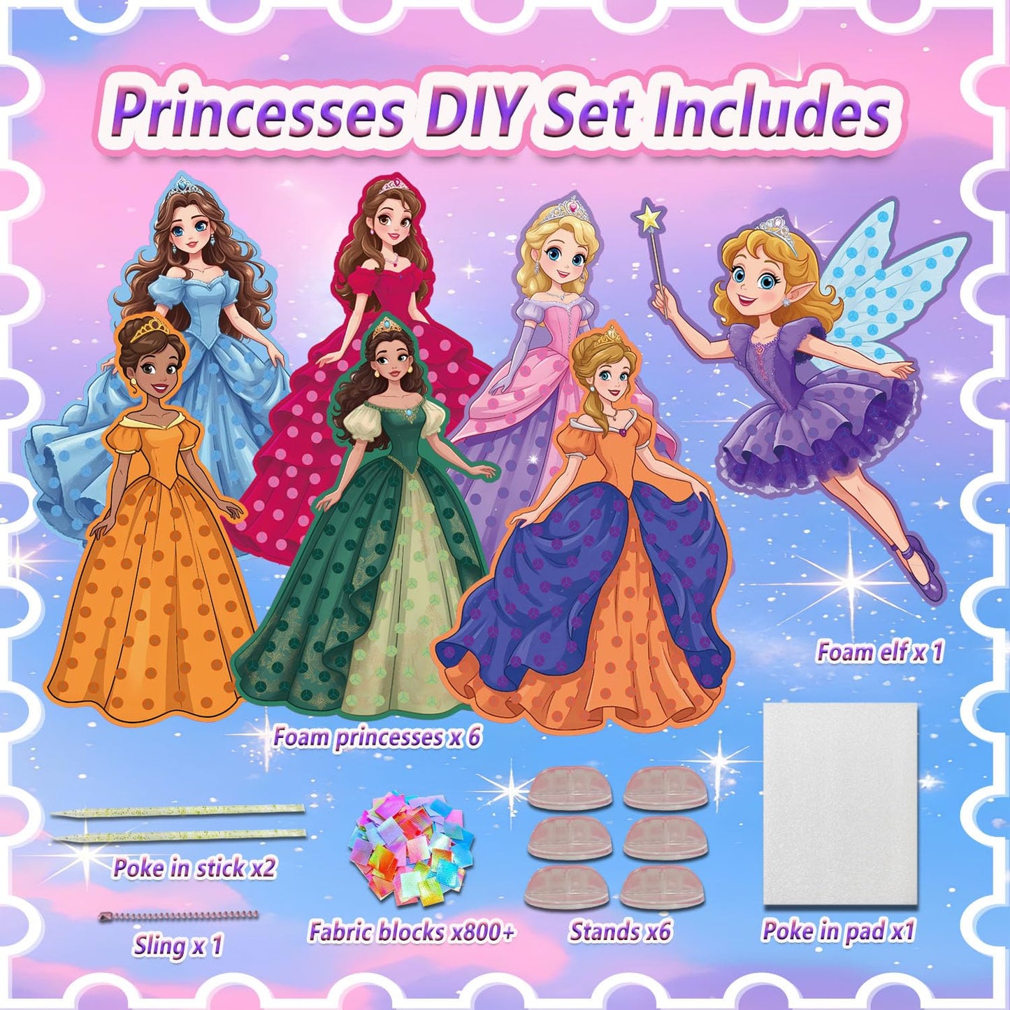 JRD&BS WINL Poke in Fun Art Kit for Kids Toys Age 3-12 Year Old 3D Creative Princesses for Girls Birthday Gifts for 3 4 5 6 7 8
