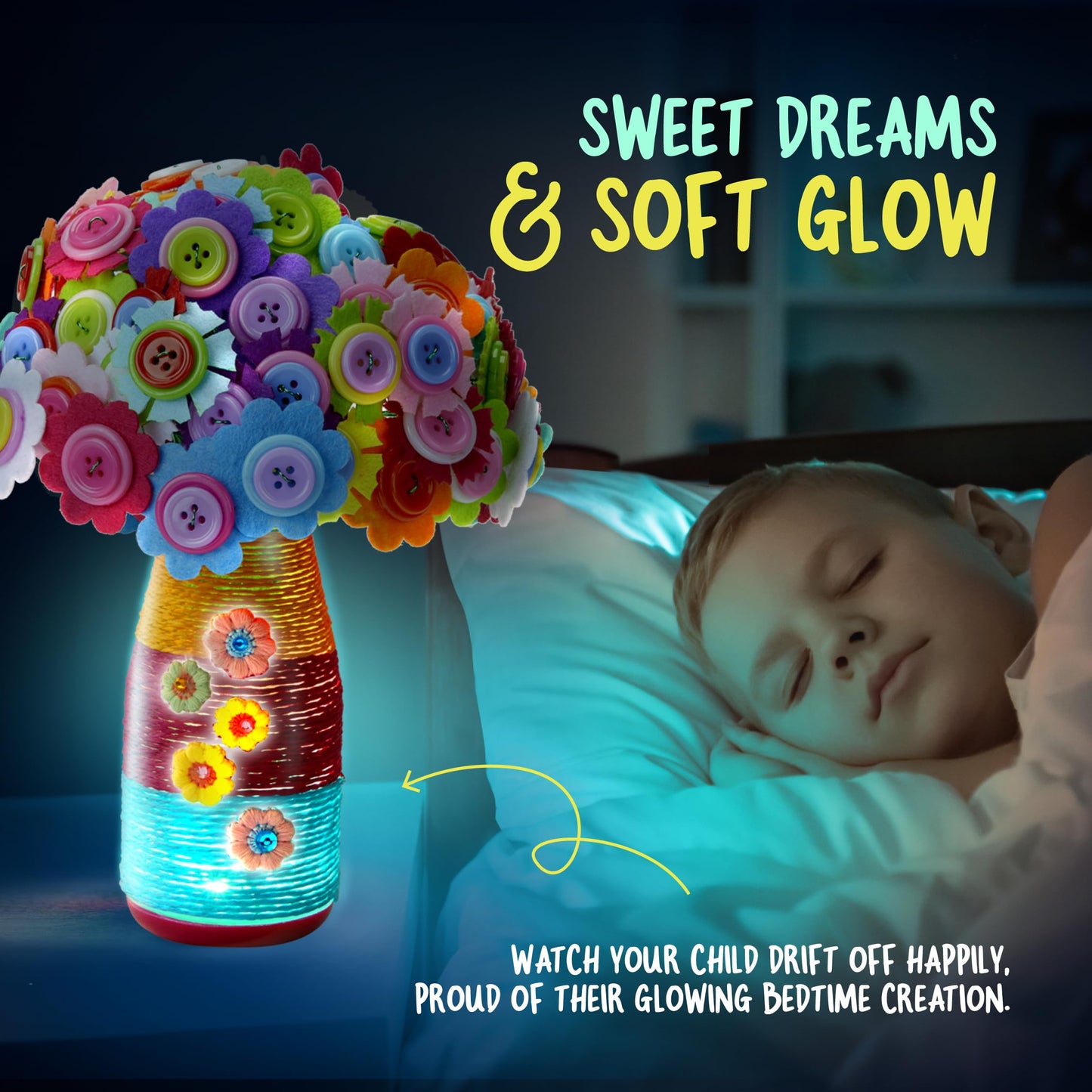 Dan&Darci Light Up Button Flower Craft Kit for Kids, Multi-colored, Medium, Ages 4-8, Arts & Crafts Gift