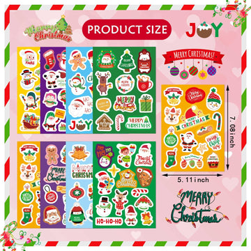 16 Sheets Christmas Stickers For Kids, Merry Christmas Theme Stickers Non-Repeating, Xmas Winter Holiday Party Stickers, Christm
