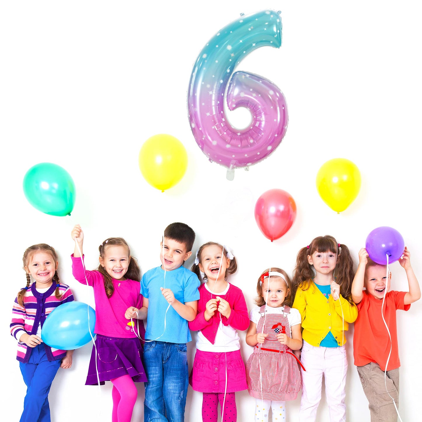 Gifloon Number 6 Balloon - 40 Inch Foil Balloon for 6th Birthday, Nylon, Space Gradient Color, Large Size