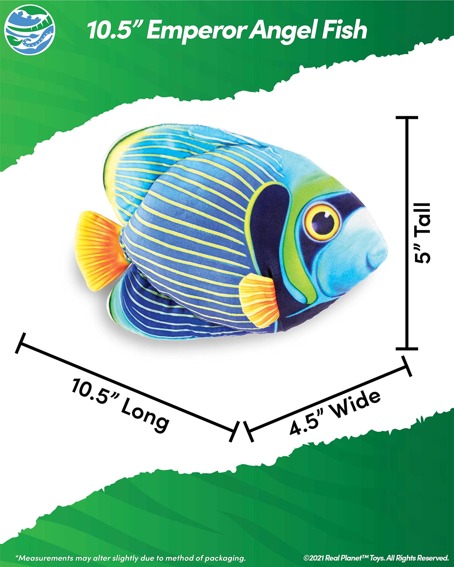 Real Planet Sea Life Plush - Soft Stuffed Animal Gift For Kids All Ages, Sea Ocean Fishing Plushie, Fun Christmas Birthday Gifts (Emperor Angel Fish, 8.5') (10.5' Long)