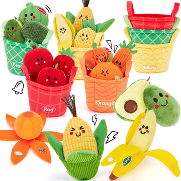 hahaland Baby Sensory Toys - 16 PCS My First Fruit Vegetable Color Sorting Play Food with Crinkle Rattle Sound, Montessori Toys 