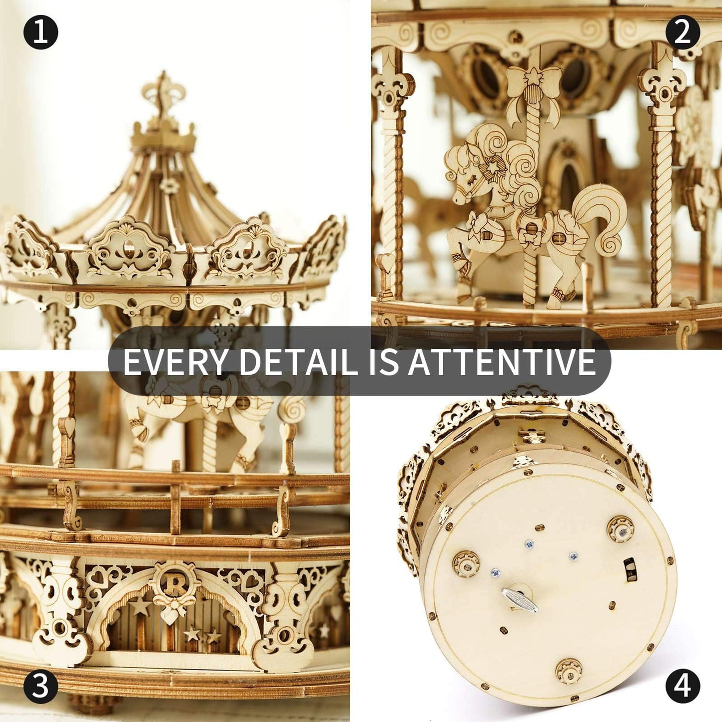 Rowood Music Box 3D Puzzles For Adults, Mechanical Diy Wooden Toys, Gifts On Birthday/Valentine'S Day/Christmas - Romantic Carousel