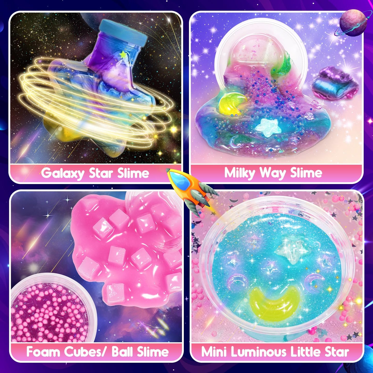 Slime Kit Toys for 6 7 8 9 10 11 12 Year Old Girls Boys Galaxy Slime Making Kit Making Butter Slime Dark Powder to Make Glitter Galactic Slimes Stress Relief Toys Fun Birthday Gifts