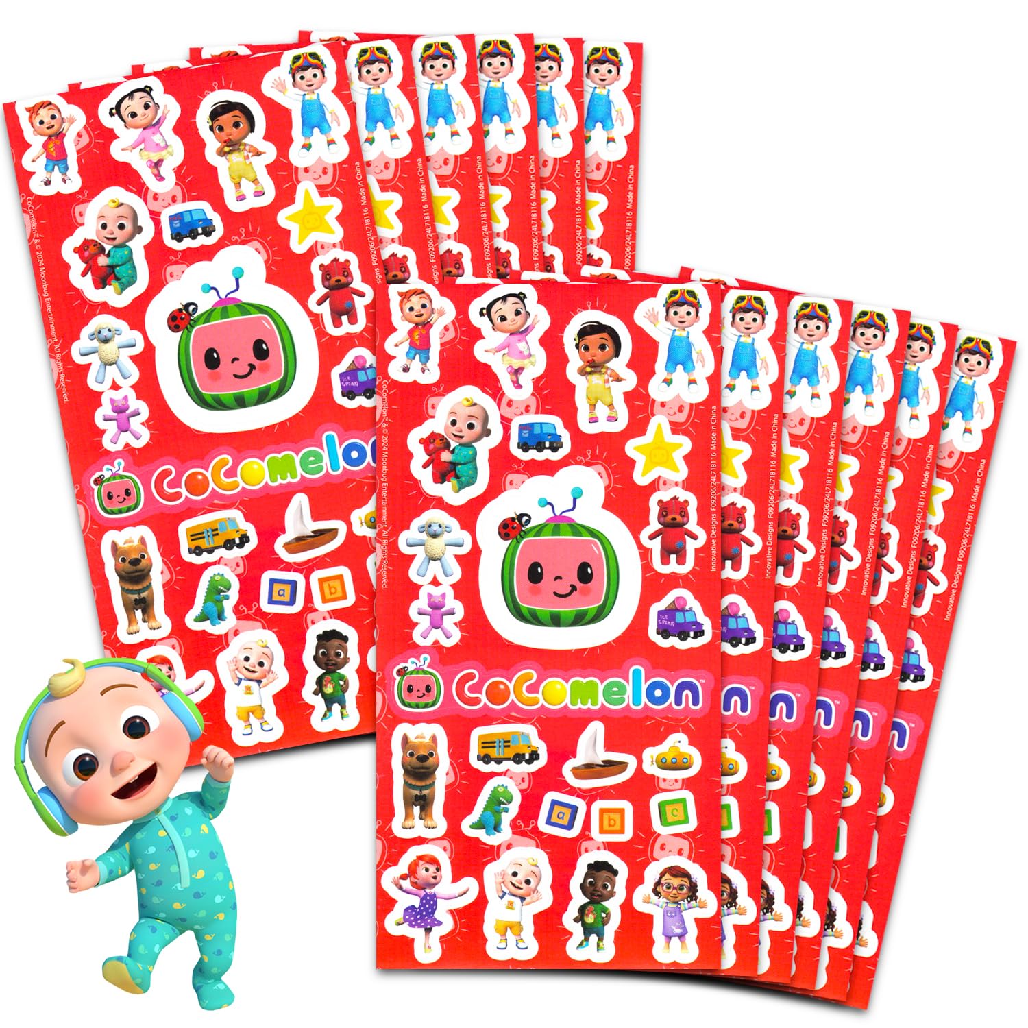 CoComelon Party Favors for Boys & Girls Bundle ~ 12 Pack Sticker Sheets for Kids Birthday Party Goodie Bags Party Supplies Set