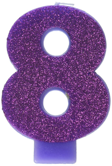 Amscan Birthday Celebration, Numeral #8 Glitter Candle, Party Supplies, Purple, 3 1/4, Model: