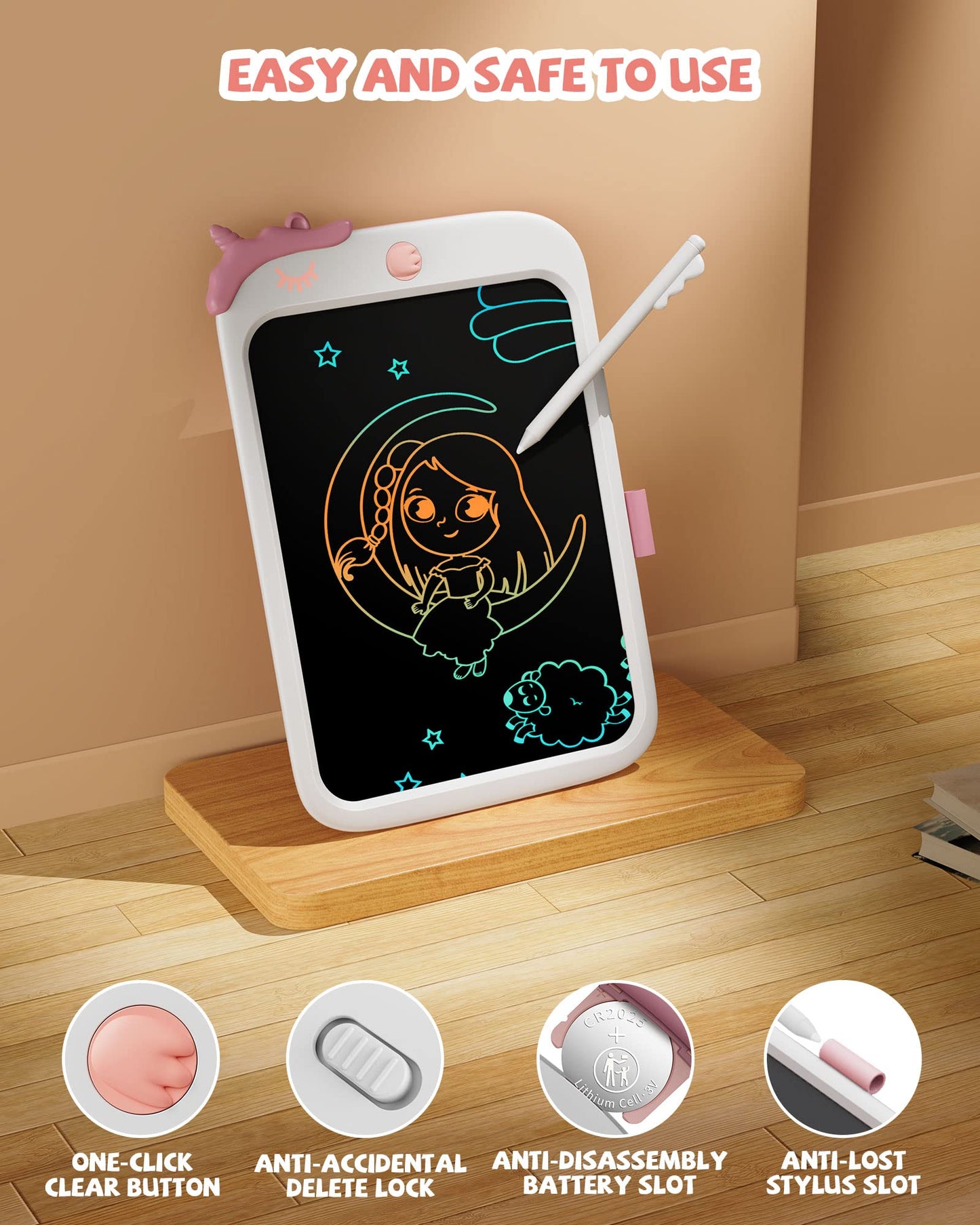 10 Inch Writing Tablet For Kids, Unicorn Toys Gifts For Girls Aged 3-5, Toddler Girl Toys Kids Educational Toys Travel Toys, Bir