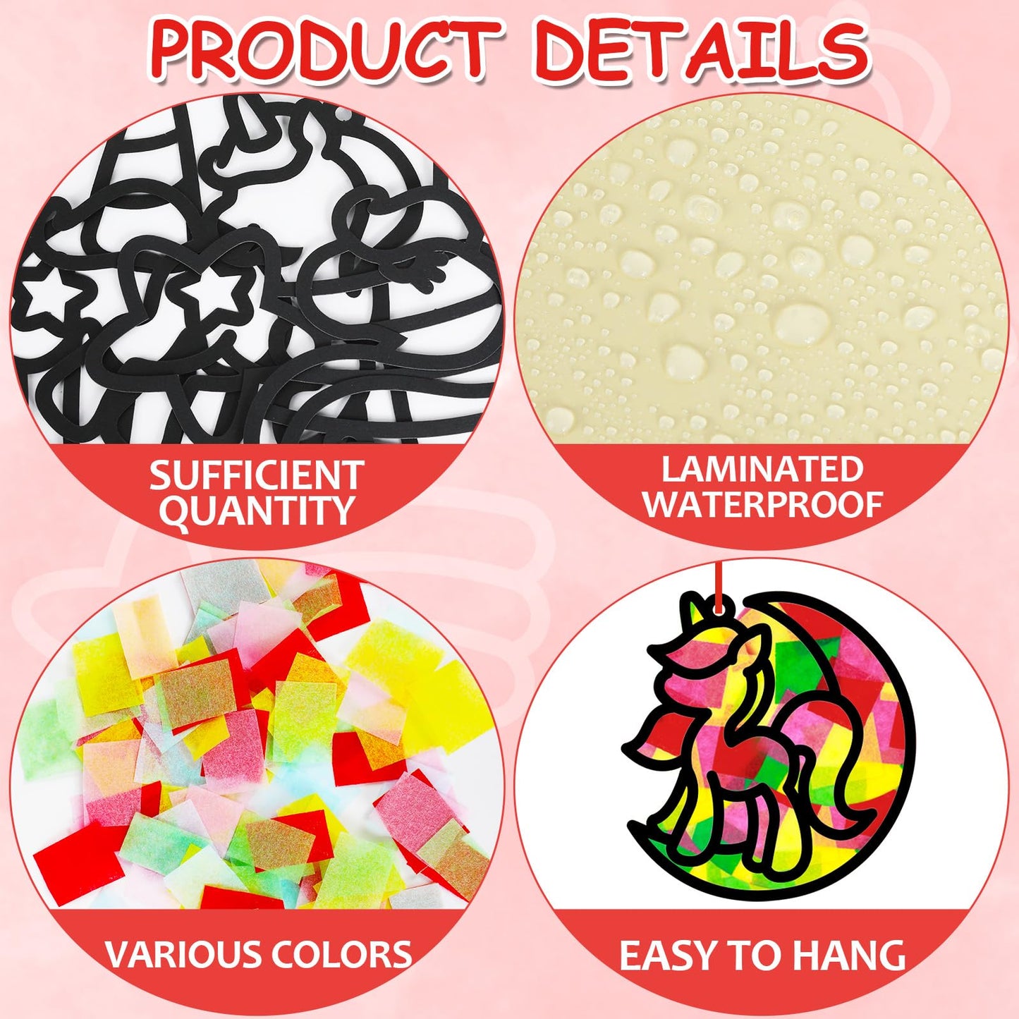 Qyeahkj 36 Set Unicorn Suncatchers Crafts for Kids DIY Unicorn Tissue Paper Crafts Window Stained Glass Effect Rainbow Hanging D