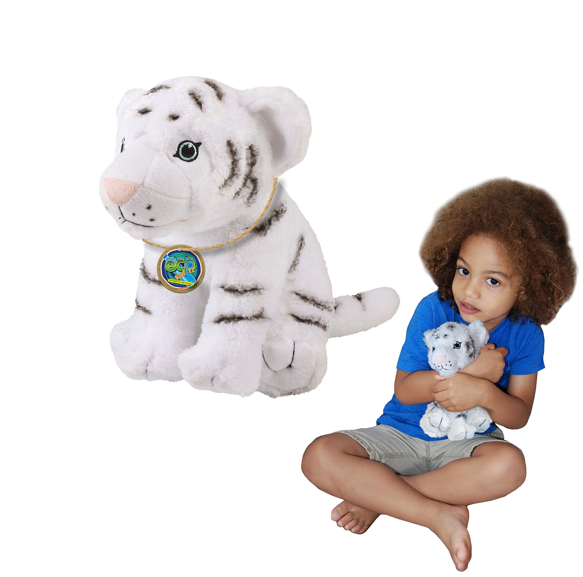 Ecobuddiez - White Tiger From Deluxebase. 8-Inch Sustainable Plush Animal From Recycled Materials, Eco-Friendly Soft Stuffed Toy