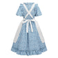 LTAKK Pioneer Dress Girls Colonial Costume Prairie Pilgrim Girl Dresses with Pinafore, Indigo Blue, XL, age over 4 years old