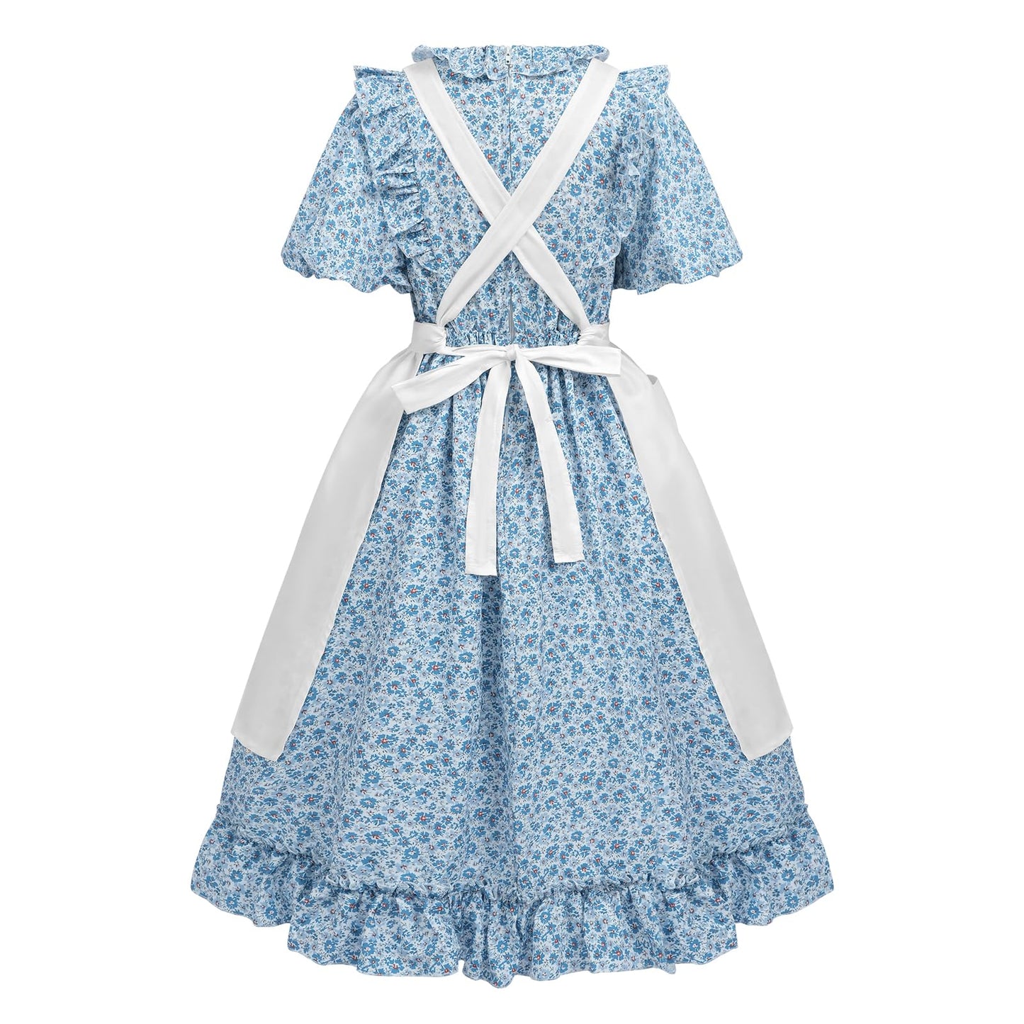 LTAKK Pioneer Dress Girls Colonial Costume Prairie Pilgrim Girl Dresses with Pinafore, Indigo Blue, Small, age over 4 years old