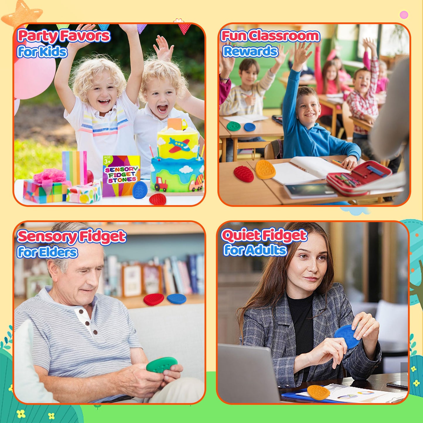 Sensory Fidget Toys For Kids Adults 24 Pc Silicone Worry Stone Travel Toy For Autism Adhd Teens Calm Down Quiet Anxiety Fidgets