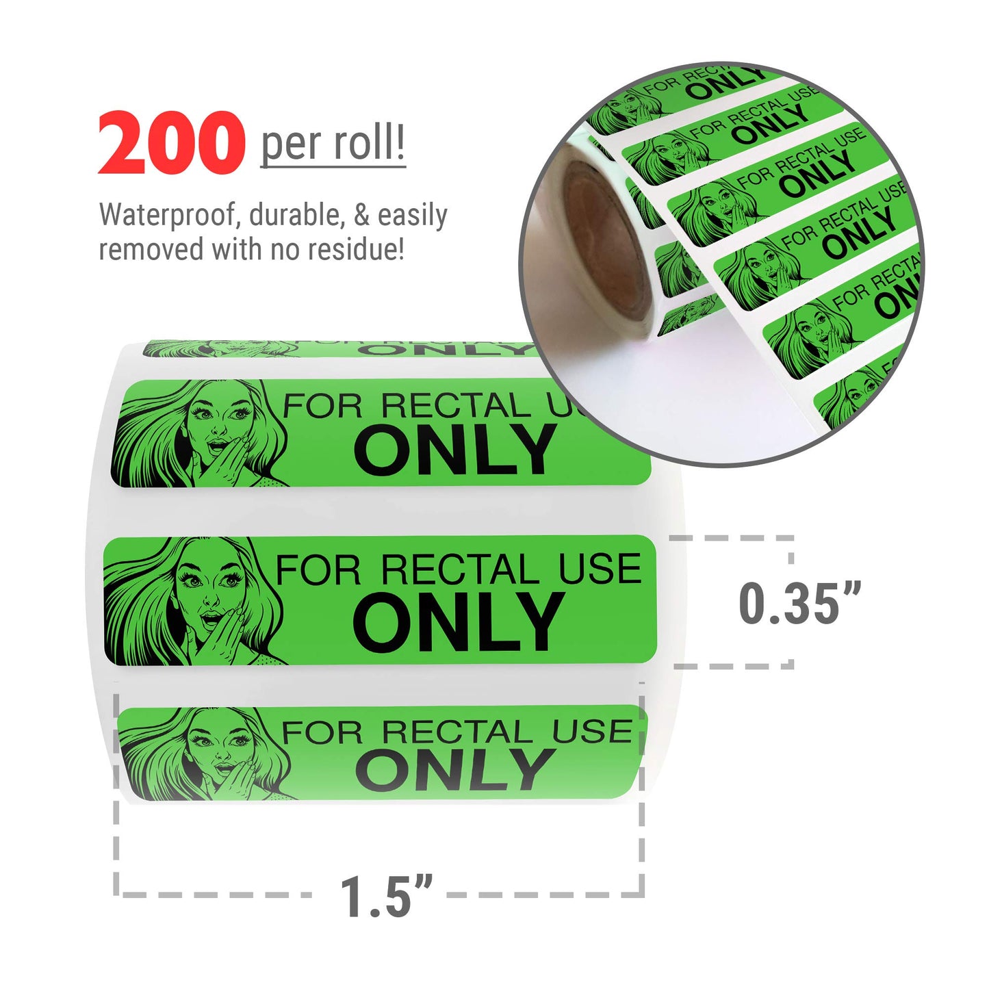 Rectal Use Only Stickers - Funny Gag Gifts For Adults - Pranks For Adults (200/Roll 1.5' X .375') Make Your Friends Laugh - Stupid Funny Prank Stuff And Practical Jokes (Green)