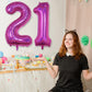 21St Birthday Balloons For Women, Large Laser Hot Pink Foil Number 2 & 1 Balloons, Mylar Bright Pink Self Inflating Helium 21 Ba