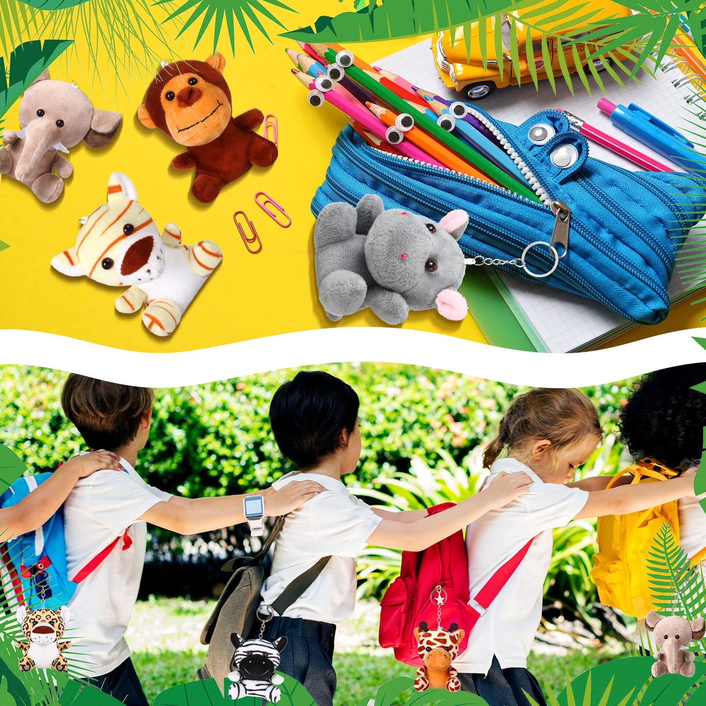 Hydren 40 Pack Mini Stuffed Jungle Animals In Bulk 4.7 Inch Safari Plush Toys,Lion Tiger Elephant Giraffe Leopard Monkey Hippo Z