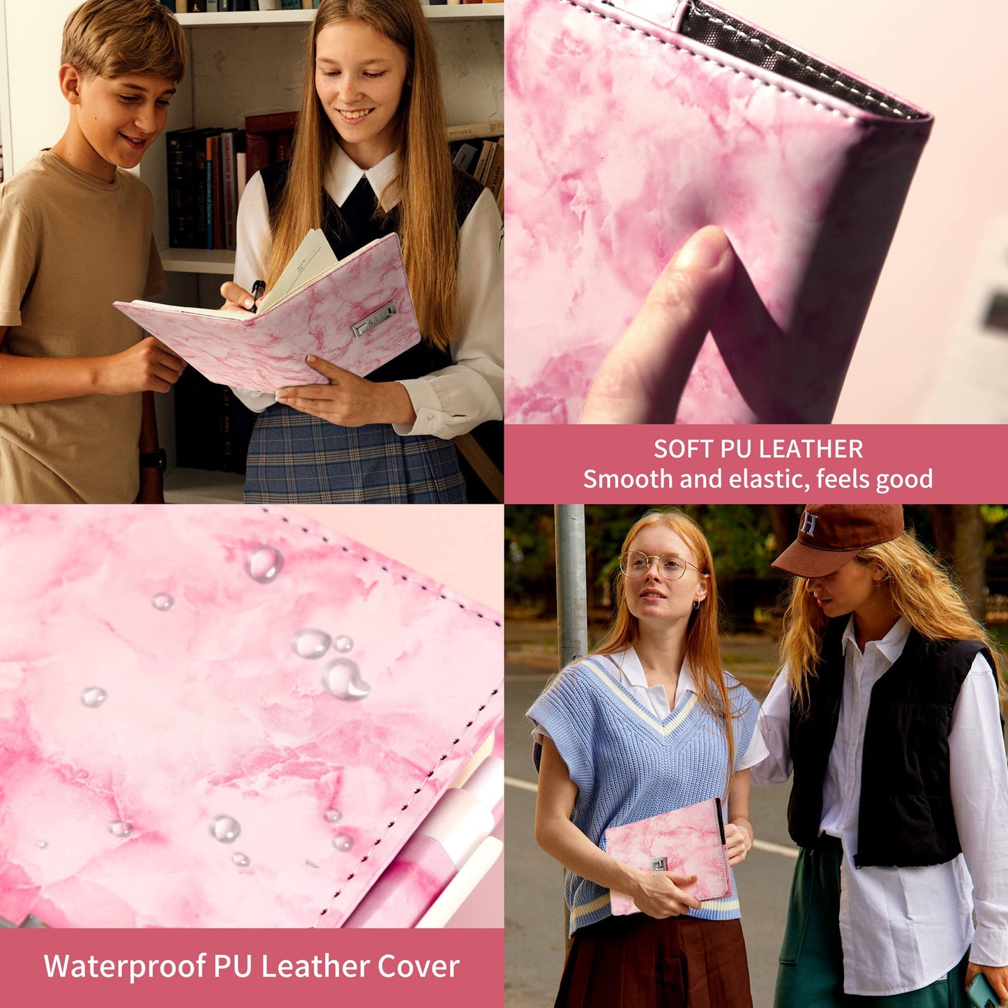 Cagie Marble Diary With Lock For Girls And Women, Waterproof Journal With Lock 192 Pages Secret Girls Locked Diary With Pen, Password Locked Journals For Teen Girls, A5 Pink