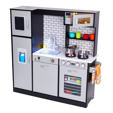 Lil' Jumbl Kids Kitchen Set, Pretend Wooden Play Kitchen, Battery Operated Icemaker, Burners, Faucet & Microwave Makes Realistic
