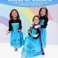 Cokos Box Girls Coronation Dress Costume Cape Gloves Tiara Crown Accessories Kids Set, Blue-Purple, 6 Years
