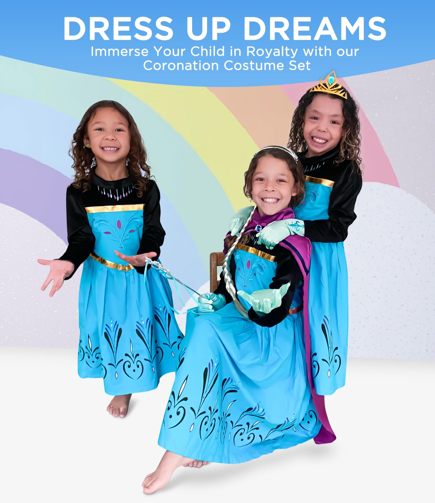 Cokos Box Girls Coronation Dress, Princess Costume, Cape, Gloves And Tiara Crown Accessories Set, Blue-Purple, 9 Years