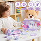 JOYIN Unicorn Tea Party Set for Little Girls, Pretend Purple Tin Teapot Set, Princess Tea Time Play Kitchen Toy with Teapot, Cup