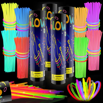 HONLYNE 400 Pcs Glow Sticks Bulk Party Pack, 8 Glow in the Dark Party Supplies, Glow in the Dark Light Up Sticks with Connecto