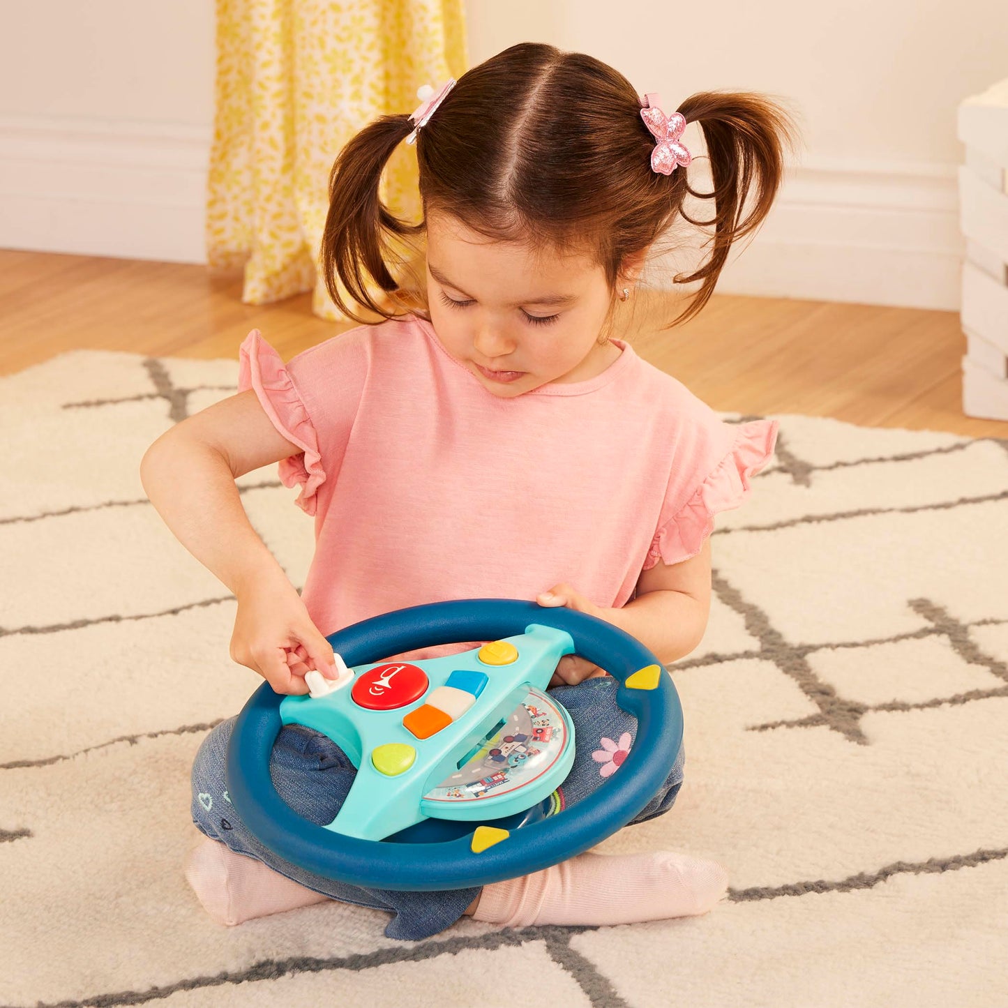 B. Toys Woofer'S Musical Driving Wheel - Pretend Play Steering Wheel With Music, Sounds & Lights For Toddlers, Kids 2 Years+