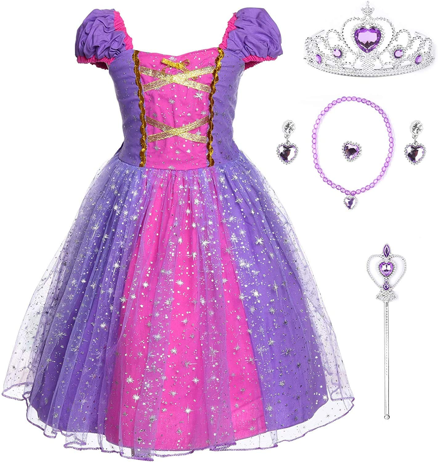 Jerrisapparel Girl Princess Costume Dress For Birthday Party (8-9, Purple With Accessories)