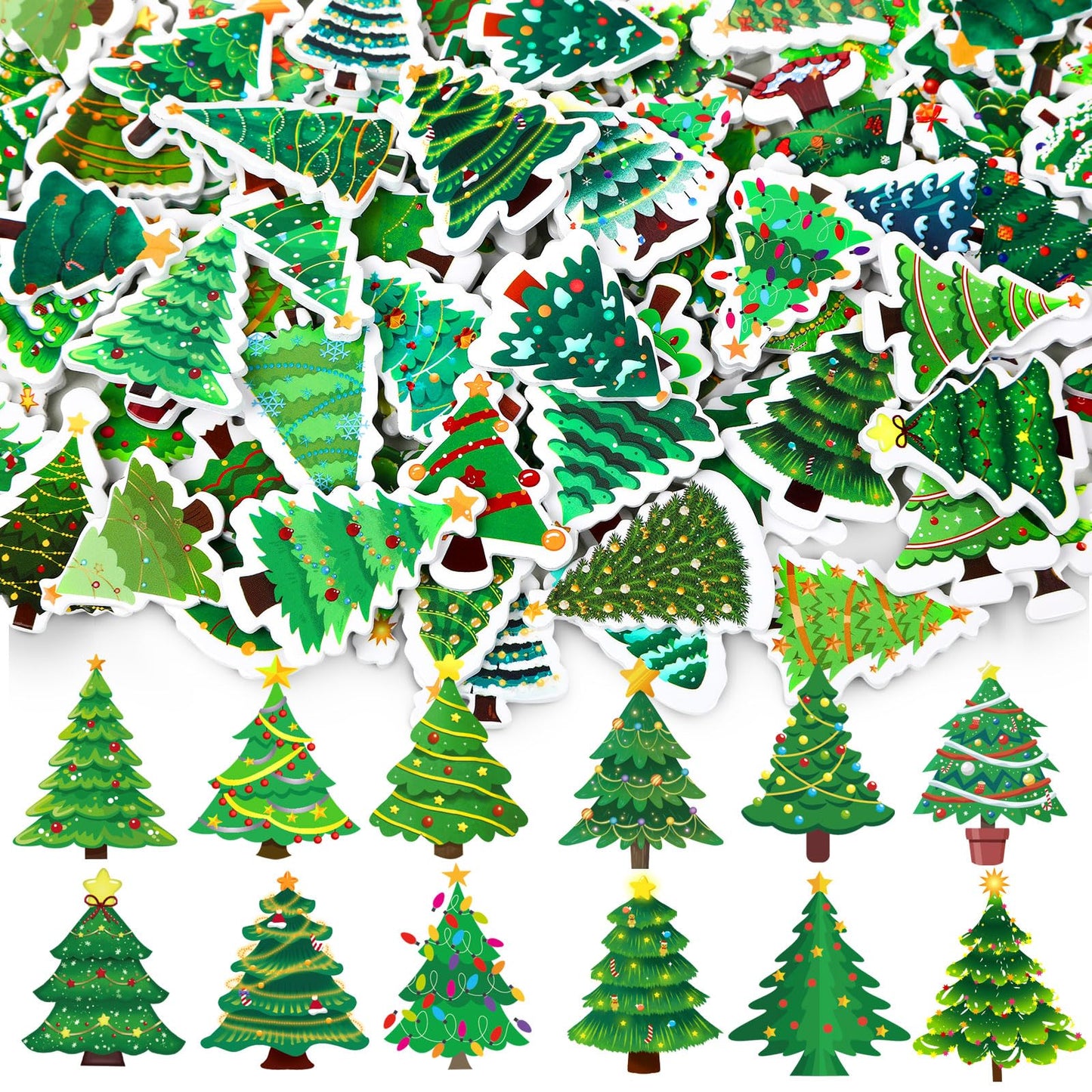 JULBEAR Christmas Tree Foam Stickers, 300 Pcs Bulk Self-Adhesive Christmas Tree Stickers for Arts Crafts Winter Christmas Xmas T