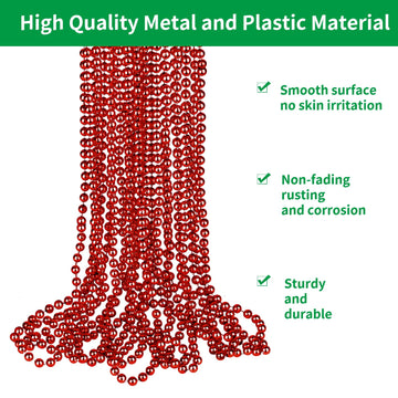 ZZYFGH 33'' 7mm Metallic Red Bead Necklace Bulk, Mardi Gras Round Beaded Necklaces for Valentines Wedding Birthday Mardi Gras Ch