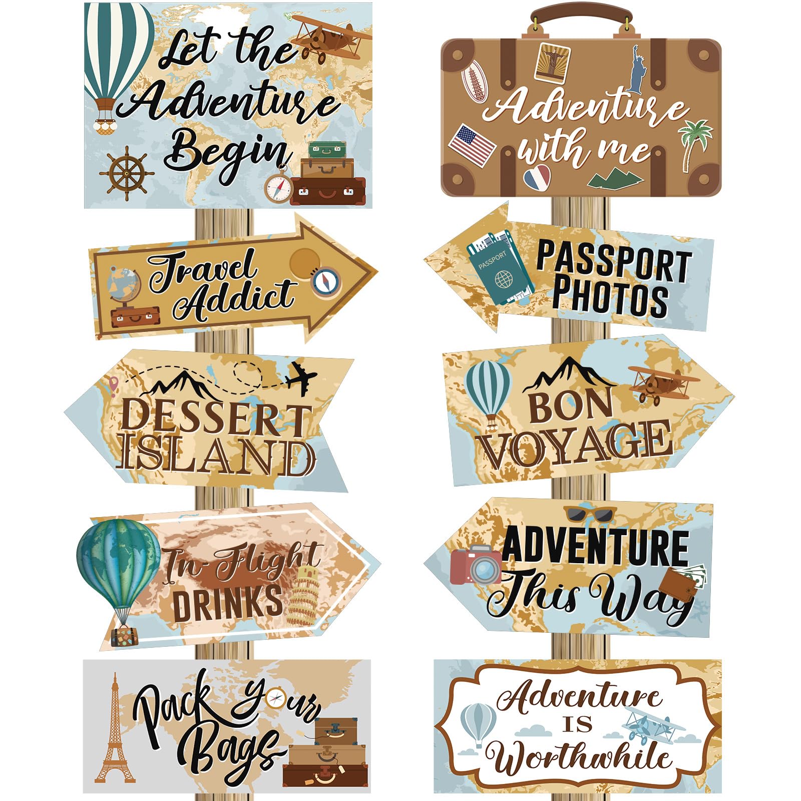 Ysleen 20 Pcs Travel Themed Party Decorations Set Let The Adventure Begin Sign Adventure Signs Bon Voyage Party Decorations for 