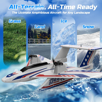 Deerc 3Ch Amphibious Rc Plane For Water, Land & Air, Remote Control Airplane Flying Boat Toys,2.4Ghz 6-Axis Gyro Stabilizer Rtf