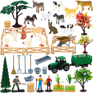 ONEST 49 Pieces Mini Farm Animal Figurines Playset Hand Painted Tiny Farm Animals Realistic Detailed Plastic Puppy Figures Toys 