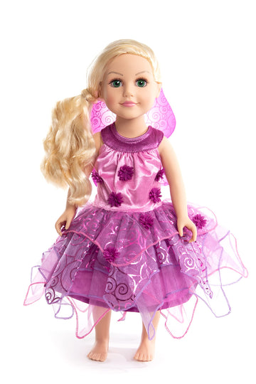 Little Adventures Purple Blossom Fairy Girl Doll Dress With Wings - Doll Not Included - Machine Washable Child Pretend Play And Party Doll Clothes With No Glitter
