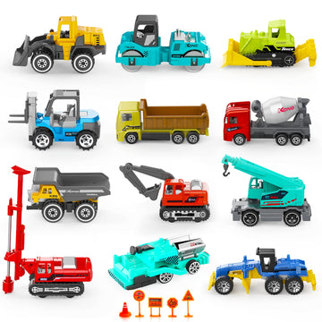 17 Metal Construction Vehicles Toys, Small Excavator Wheels Cars Mini Construction Trucks Toys for Boys Kids Toddlers Christmas 