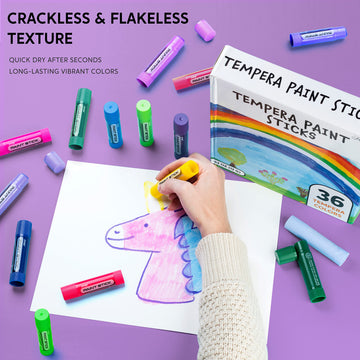 JOYIN 36 Colors Assorted Washable Tempera Paint Sticks, Quick Drying and No Mess Paint Sticks for Arts and Crafts Project, Art E