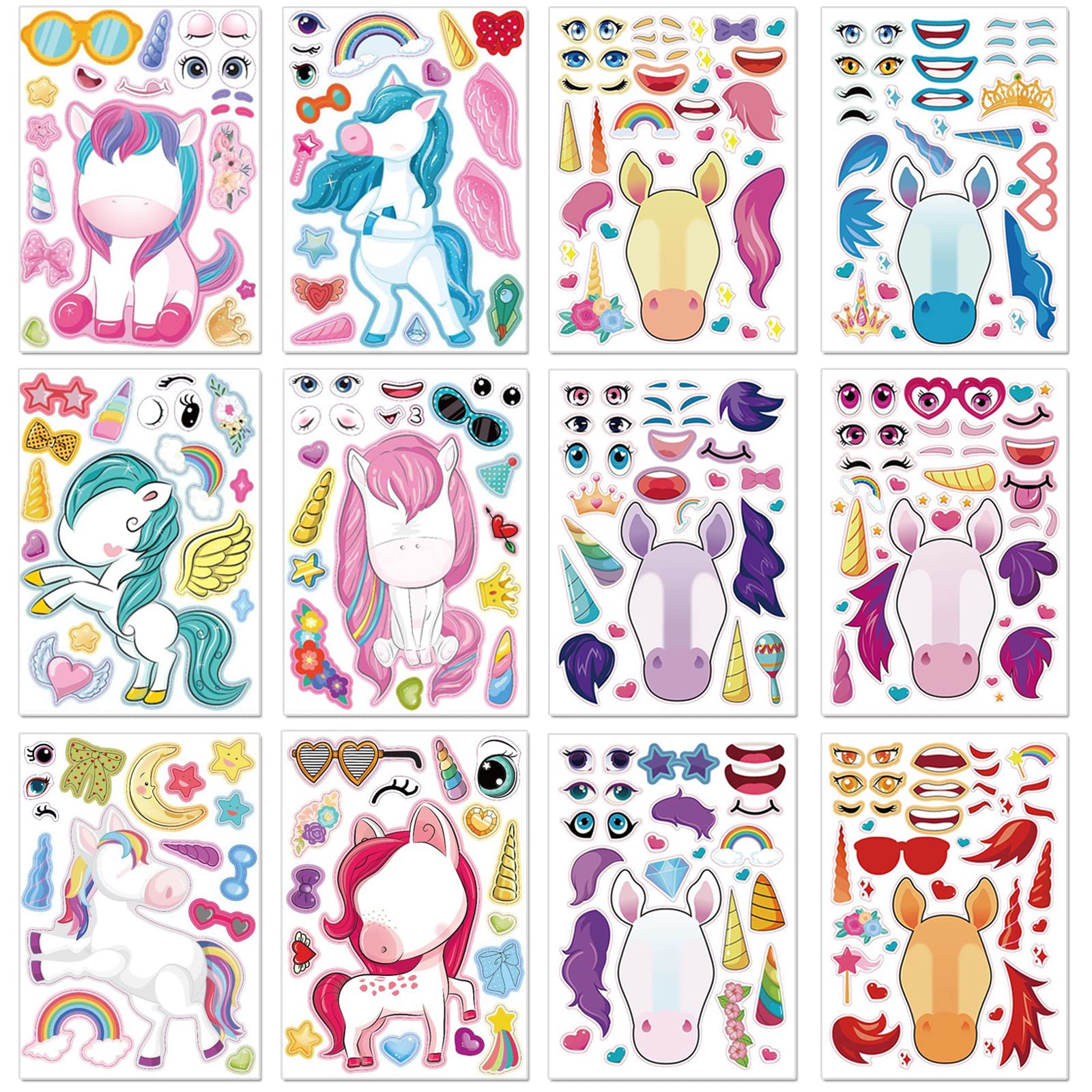 24 Sheets Unicorn Stickers Make A Face Stickers For Kids Diy Unicorn Sticker Sheet For Girls Children Unicorn Birthday Party Favors Exchange Gifts