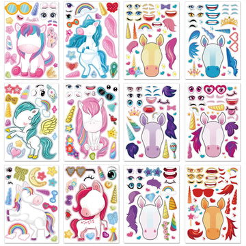 24 Sheets Unicorn Stickers Make A Face Stickers For Kids Diy Unicorn Sticker Sheet For Girls Children Unicorn Birthday Party Favors Exchange Gifts