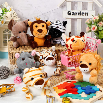 Hydren 24 Pcs Mini Stuffed Forest Animals Bulk Jungle Animal 4.8 Inch Lovely Toys Lion Tiger Elephant Giraffe Plush For Classroo