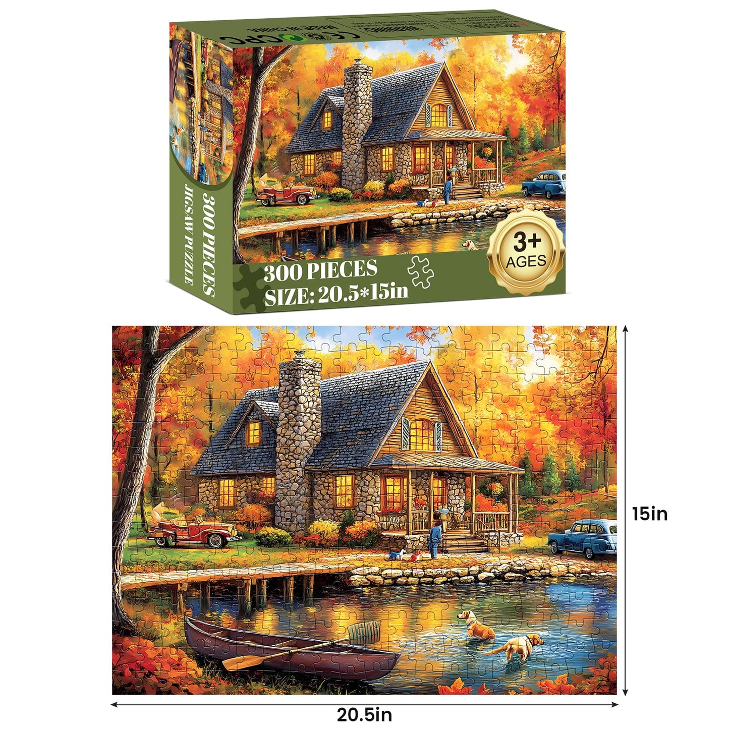 300 Piece Puzzles for mature-themed Jigsaw Puzzles Yellow Forest Boat Puzzle 300 Pieces Jigsaw Puzzles for mature-themed Kids Elderly Family Challenging Puzzles Game Home Decor Gift Toy 20.5x15IN