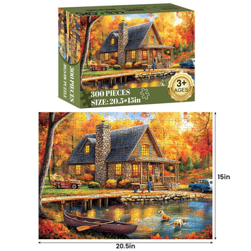 300 Piece Puzzles for mature-themed Jigsaw Puzzles Yellow Forest Boat Puzzle 300 Pieces Jigsaw Puzzles for mature-themed Kids Elderly Family Challenging Puzzles Game Home Decor Gift Toy 20.5x15IN