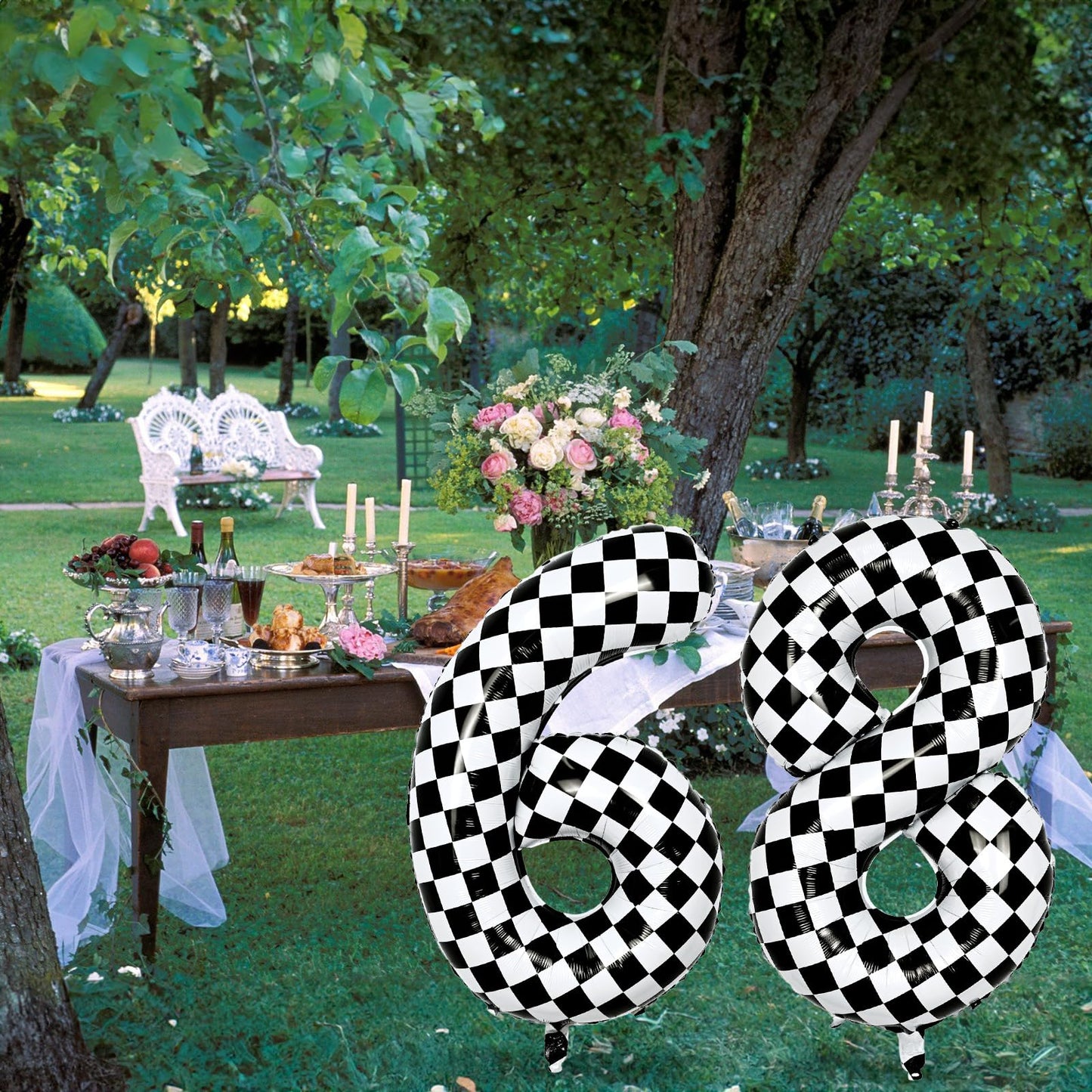 40 Inch Black And White Checkered 0 Balloon, Foil Number 0 Balloons Decor, Giant Self Inflating Helium 0 Racing Balloons For Boy